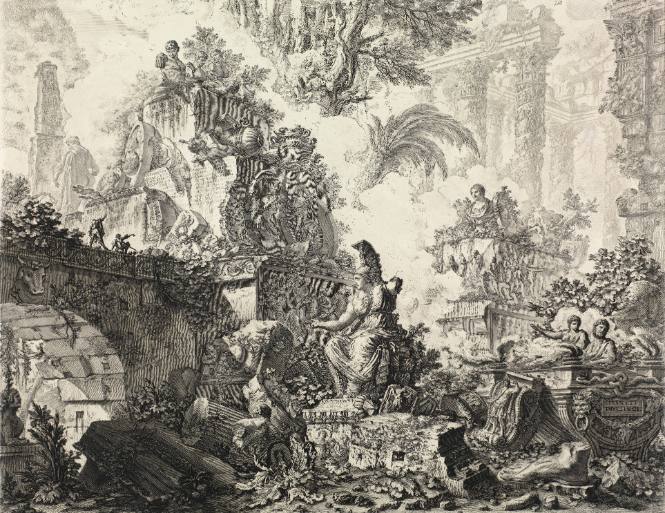 Frontespizio: Capriccio di rovine con statua di Minerva (Frontispiece: Fantasy of ruins with a statue of Minerva)