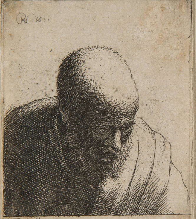 Bald Man with Open Mouth, Looking Down