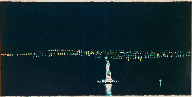 Untitled (four-part postcard, New York Harbor at Night)