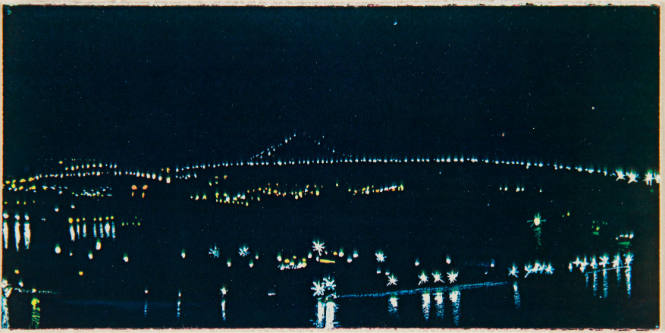Untitled (four-part postcard, New York Harbor at Night)