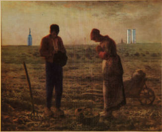Millet's Angelus with the World Trade Center and the Empire State Building