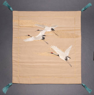 Tsuzure Type Nishijin Fukusa with Three Cranes in a Gold Sky