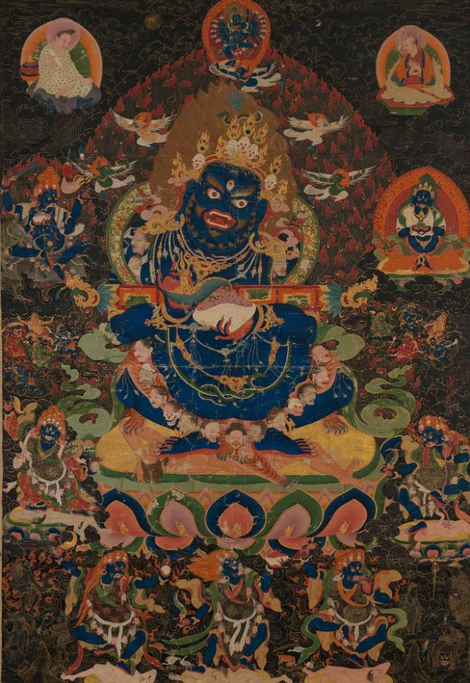 A Black Ground Thangka of Gurgi Gönpo, the Lord of the Tent