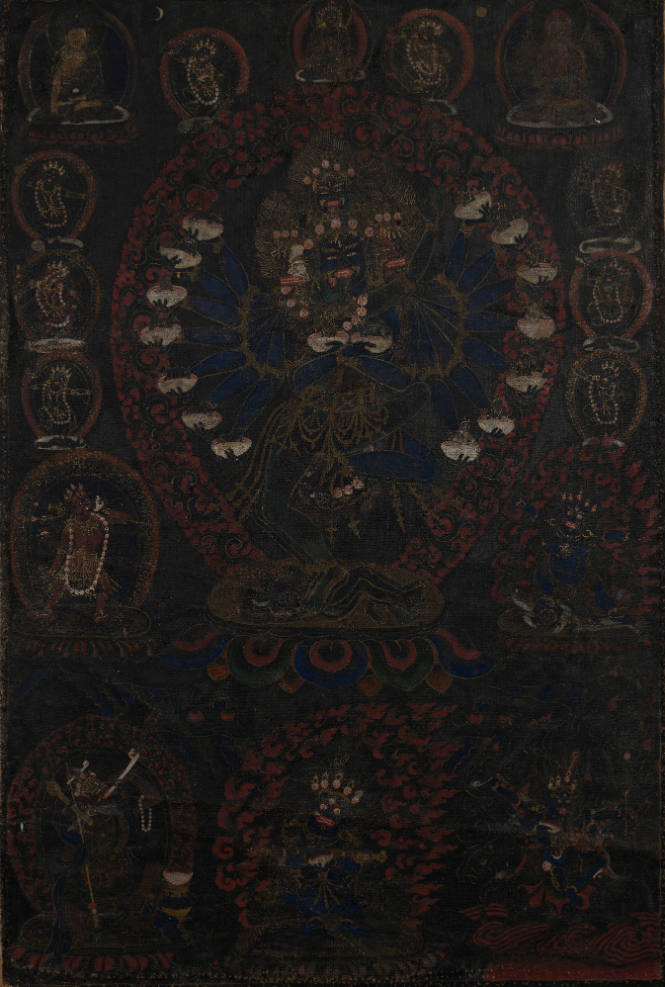 Kyé Dorjé: A Black Ground Thangka of Kyé Dorjé and Dakmema