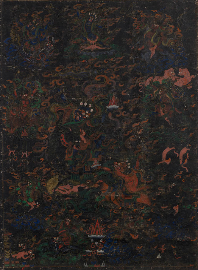 A Black Ground Thangka of a Protective Deity