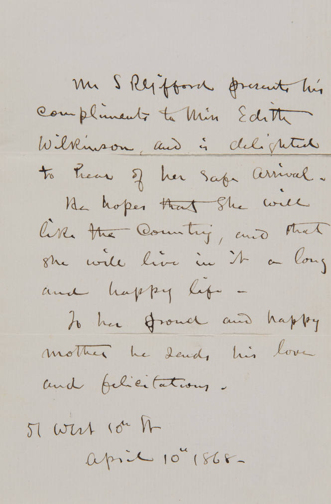 Autographed letter from Sanford Gifford to his niece