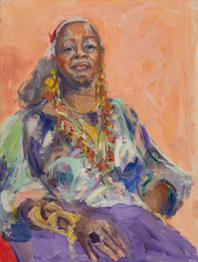 Woman with orange background