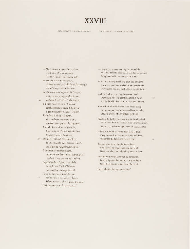 L’Inferno of Dante II: XXVIII The Schismatics - Bertran De Born (text)