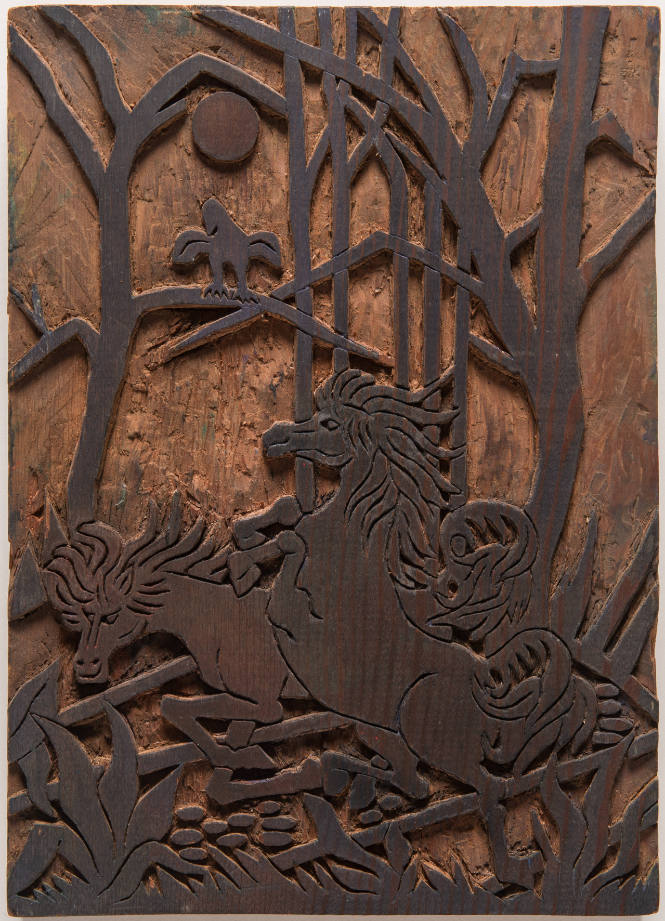Woodblock for The Frolicking Horses