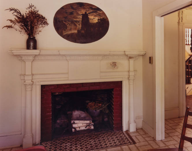 Interior at the E. L. Henry House with colonial inspired mantelpiece and original wall painting, Craagsmoor, N. Y.