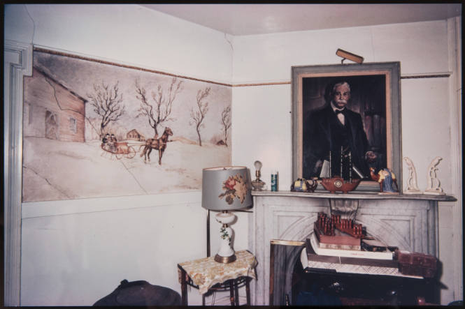 Untitled (Living room with wall mural and fireplace, from Millerton Portfolio)