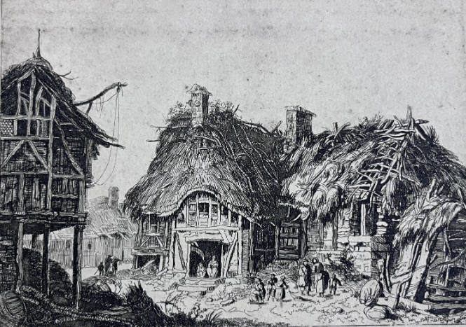 Children Playing in front of a Thatched House