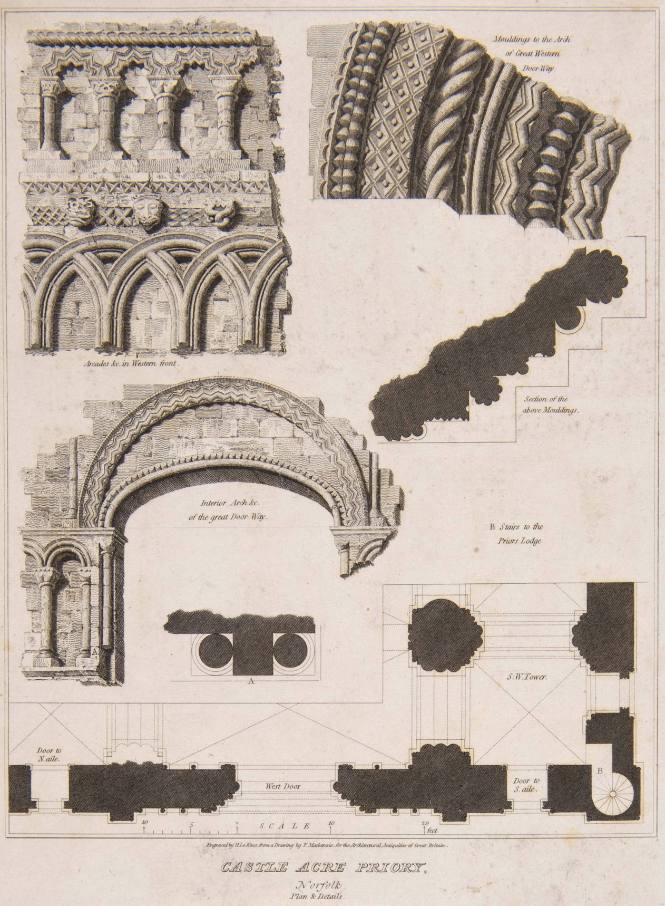 Castle Acre Priory, Norfolk. (Plan and Details) (for Architectural Antiquities of Great Britain)