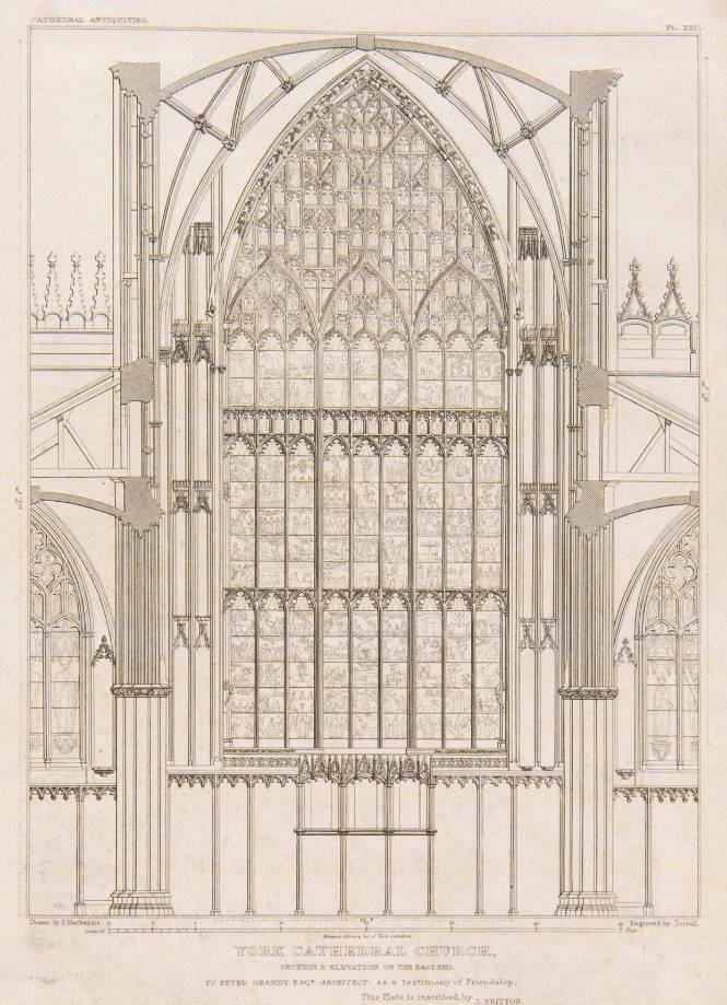 York Cathedral Church, Section and Elevation of the East End. Britton's History &c. of York Cathedral