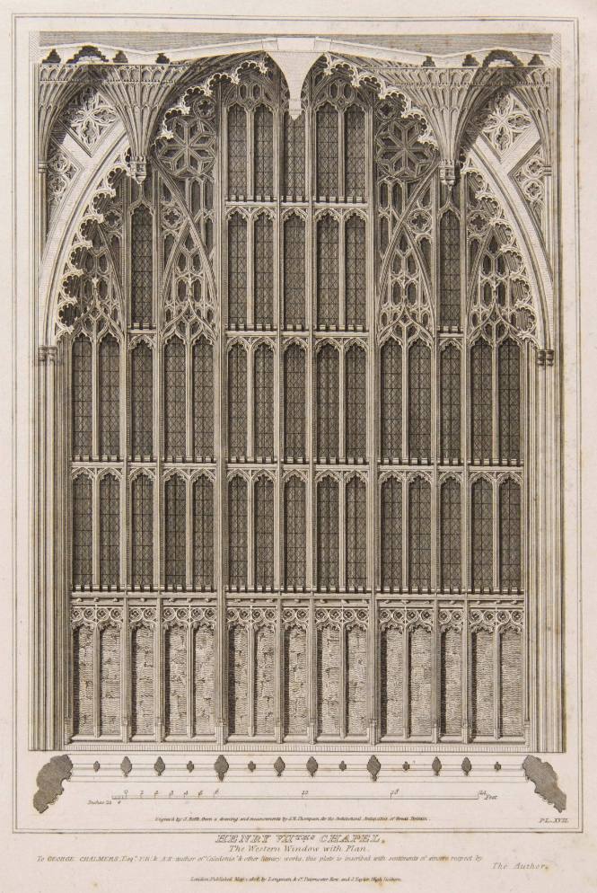 Henry VIIths Chapel , The Western Window with Plan for the Architectural Antiquities of Great Britain