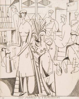 Soldiers in the Tavern from the series of twelve prints Small Images of War on the British Front, illustrating the pamphlet Letter on the Spectacles of War by Roger Allard