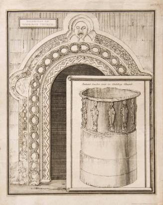 Doorway of Tidmarsh Church Inset: Ancient leaden font in Childrey Church