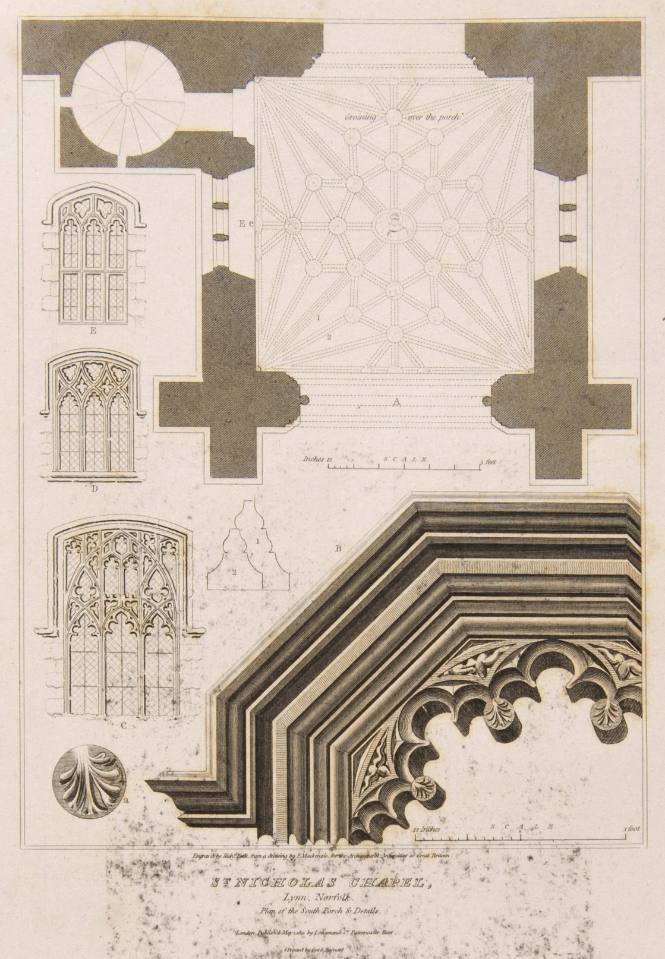 St. Nicholas Chapel, Lynn, Norfolk (Plan of the South Porch and Details) for the Architectural Antiquities of Great Britain
