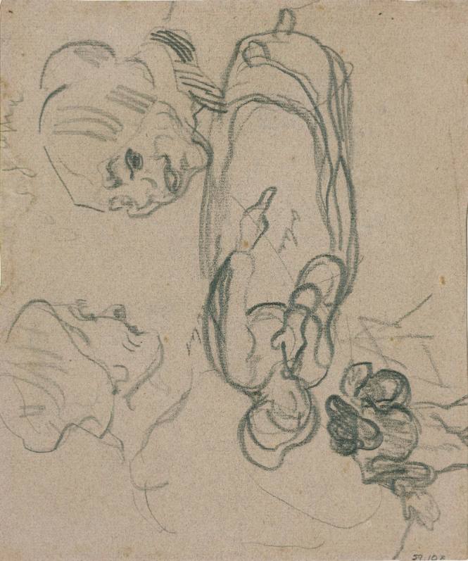 Study of a Woman Standing, Two Heads, and Another Figure