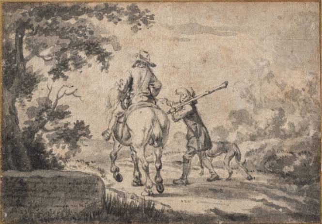 Landscape with Hunter/Rider and A (Young) Man Walking in the Forest