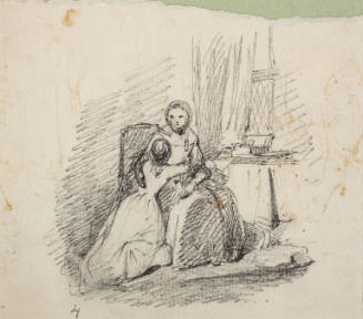 Girl kneeling in front of an older woman