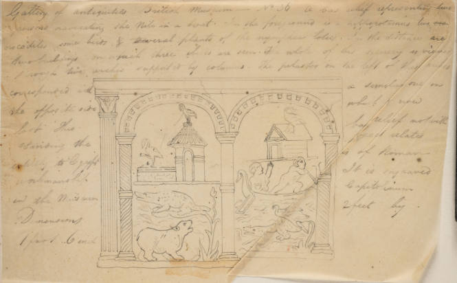 Drawing of a bas relief in Gallery of Antiquities, British Museum, no. 36