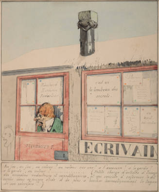 Au feu, au feu, au voleur! au voleur eur eur! a l’assassin! à la garde! a la garde, au
voleur!................ (Petite charge d’artistes à l’usage des ecrivains rédacteurs et
expeditionnaires, et qui consiste à enfermer le dit scribe dans sa propre étude et de plus à boucher hermétiquement le tuyau de son calorifère!)