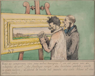 Vous ne comprenez rien vous autres bourgeois! Un ciel jaune avec des echapées de vert, des feuillages rouges, des lointains violets; voilà la vraie nature, d'abord la mode est passée des ciels bleus et des abres verts.