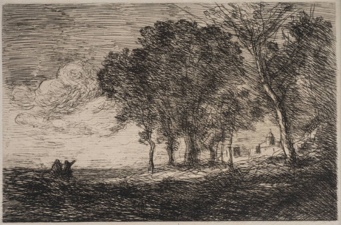 Two People in the Field Approaching a Church
