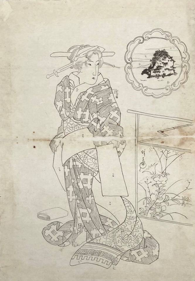 Preparatory drawing for Beauties of Five Islands: Chikubu Island