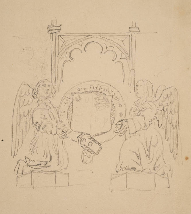 Two angels holding a placque-church decoration