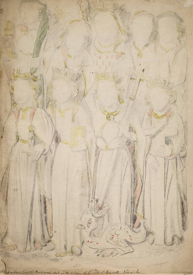 Sketch of Female Saints form St. Peter's of Mancroft, Norwich