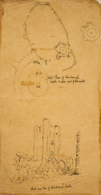 Conisborough Castle, near Doncaster, plan and southwest view