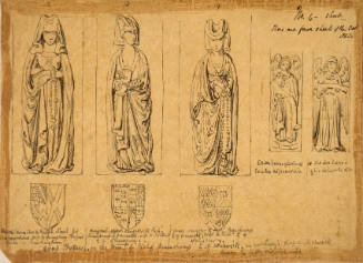 Noblewomen with their coats of arms and two angles form the Monument of Richard Beauchamp, etc.