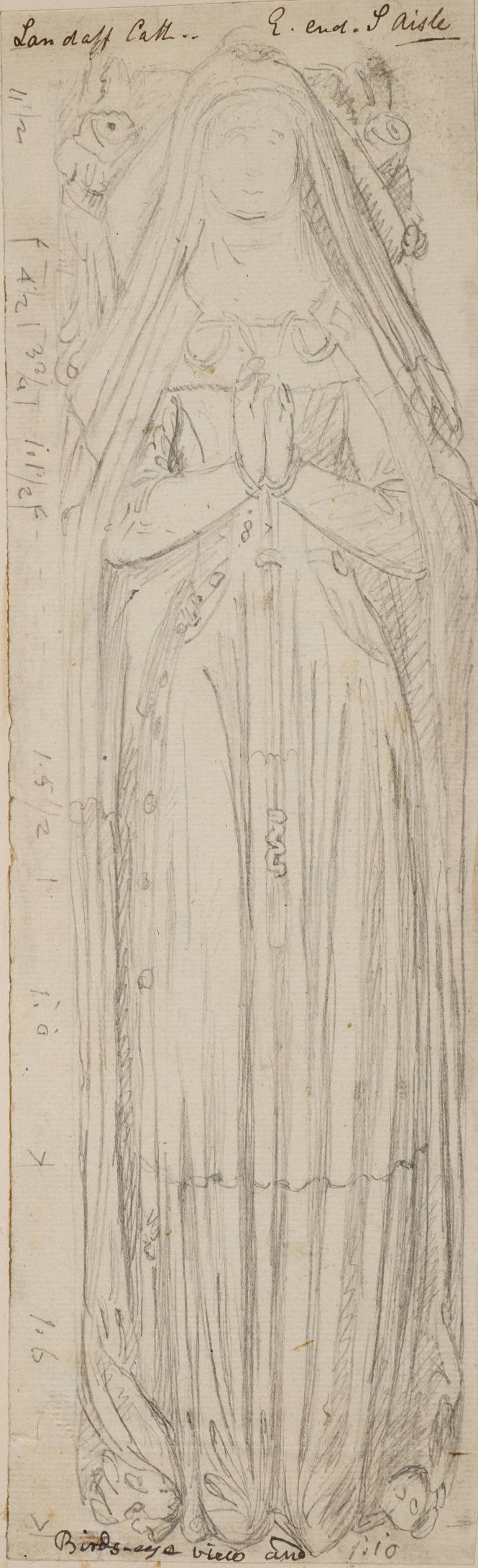 Sculptural figure of woman praying, Landaft Cathedral