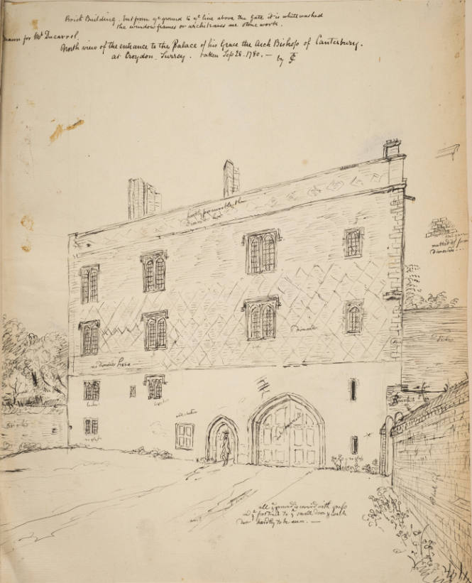 North View of the entrance to the palace of the Archbishop of Canterbury, Croyden, Surrey