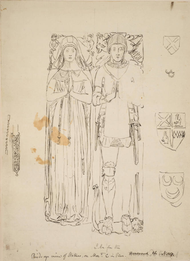 View of two statues of Mont. C in Plan, Harewood Church, Notts