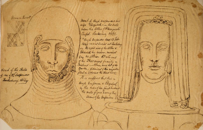 Heads of man and wife from Mont of Hugh Despenser, near alter of St. Margaret's Chapel, Tewkesbury Abbey