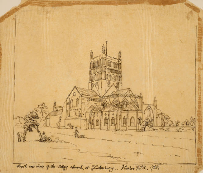 Southeast view of the Abbey Church at Tewkesbury