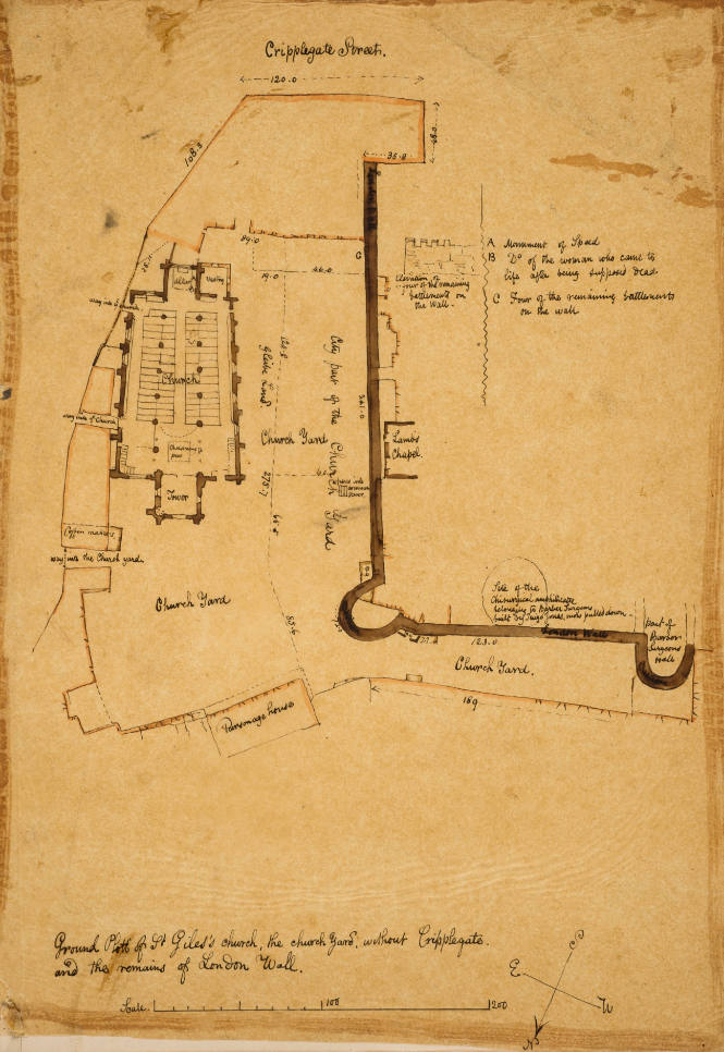 Ground Plot of St. Giles's Church, the Churchyard without Cripplegate, and the remains of the London Wall
