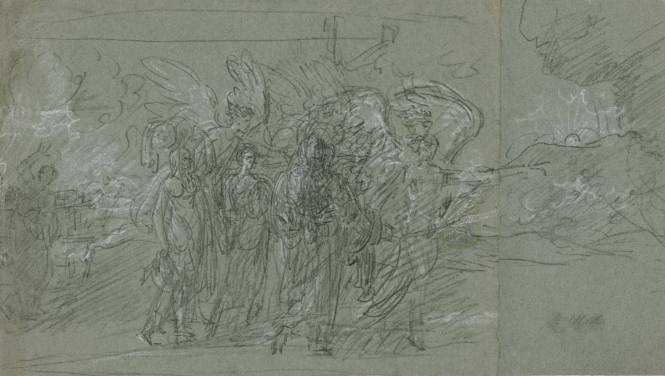 Lot and his daughters let by Two Angels