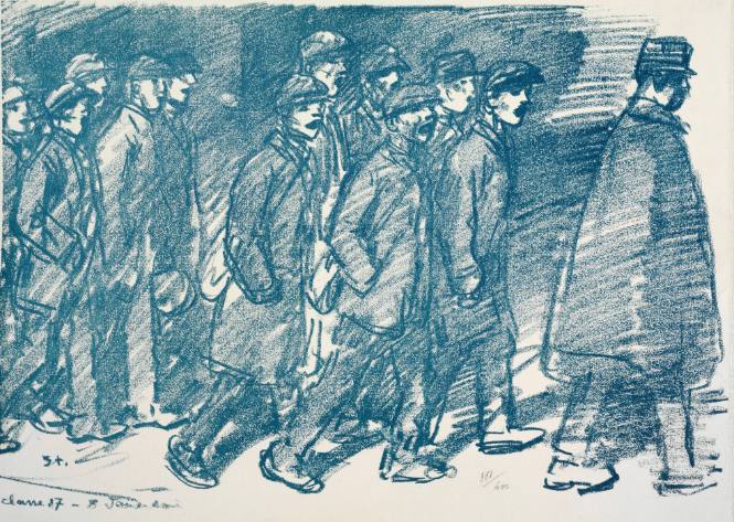 Untitled (group of men walking from left to right)