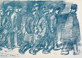 Untitled (group of men walking from left to right)