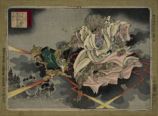 Number 30: Watanabe no Tsuna Slashes a Demon at Night on the Ichijō Modoribashi Bridge