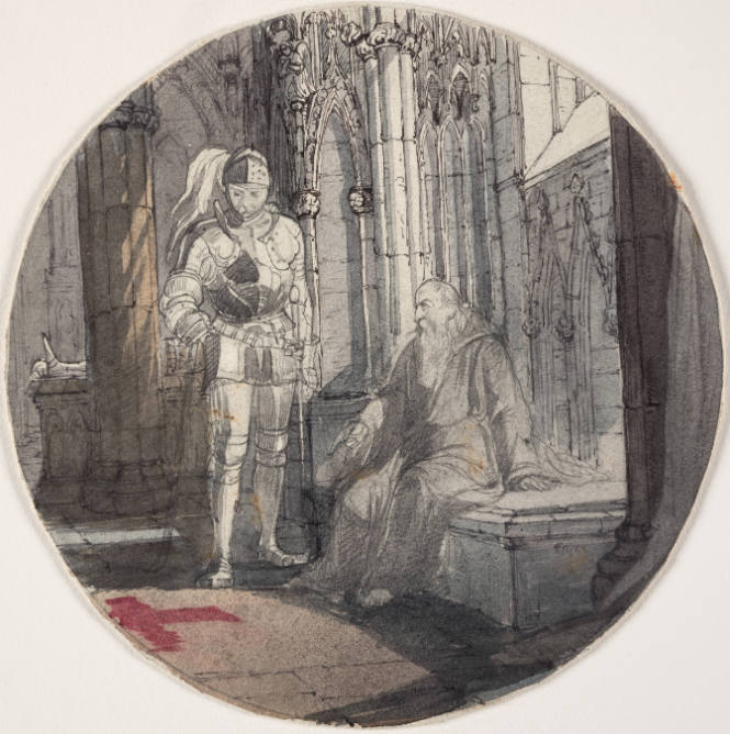 Deloraine and the Monk before Michael Scott's Tomb, a scene from Sir Walter Scott's Lay of the Minstrel