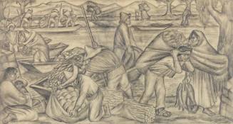 Fisherman and Farmworkers, final drawing for the ground floor panel of the mural, "The Industrialization of the Countryside,"  Mercado Abelardo L. Rodríguez Civic Center, Mexico City