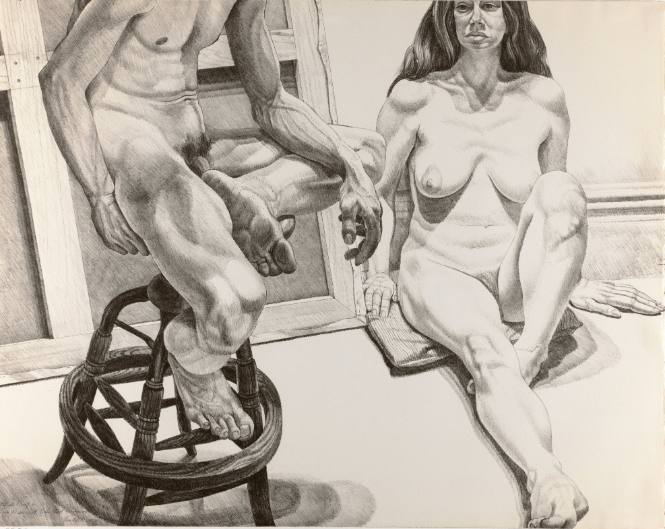 Two Nudes with Oak Stool and Canvas