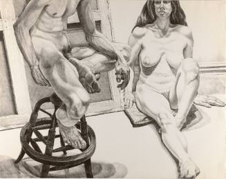 Two Nudes with Oak Stool and Canvas