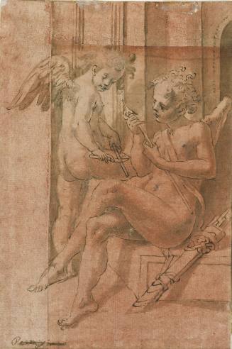 "Two Cupids Making Arrows" (preparatory study for third bay of the south aisle [southwest corner] of the Parma Cathedral)